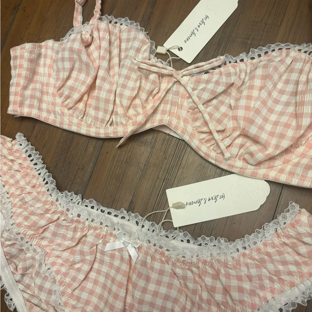NWT for love and lemons pink gingham lingerie set - Picture 3 of 16